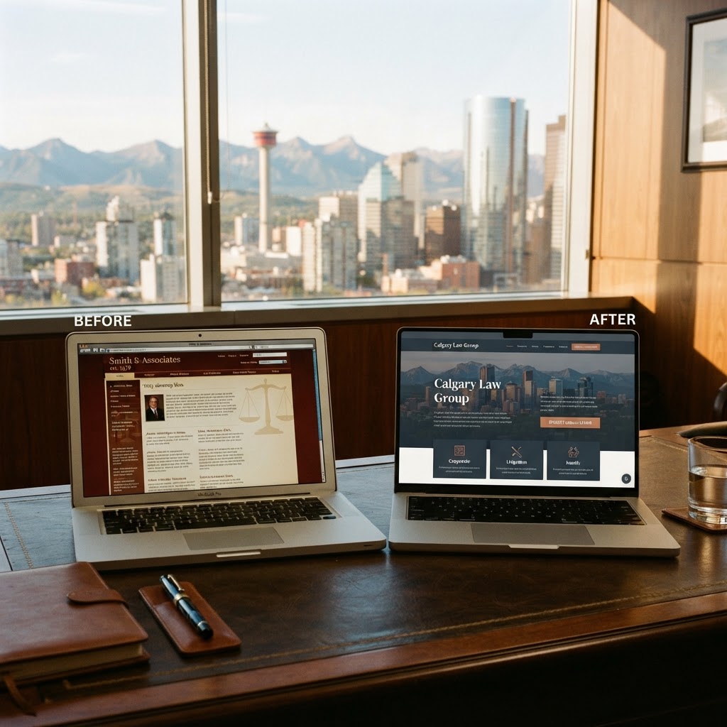 calgary-web-design-before-after.webp Before and after example of a professionally designed law firm website in Calgary