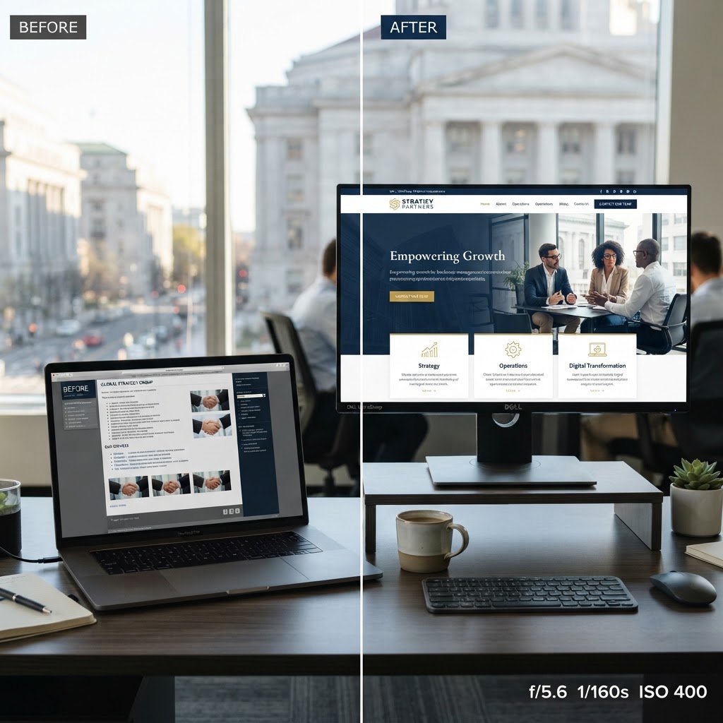 Before and after example of a professionally designed consultancy website in Ottawa