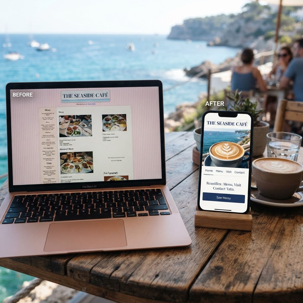 Before and after example of a professionally designed café website in White Rock