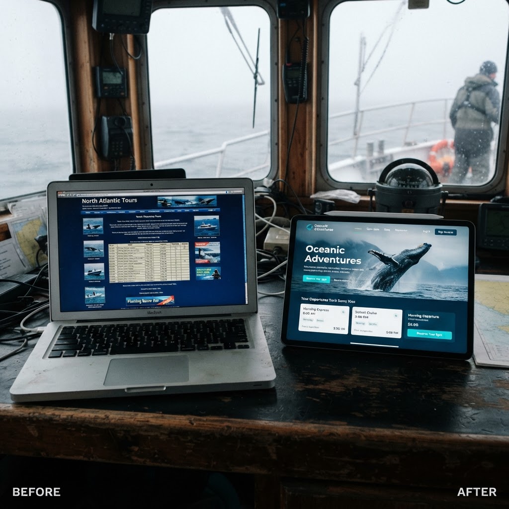 st-johns-web-design-before-after.webp Before and after example of a professionally designed tour operator website in St. John's