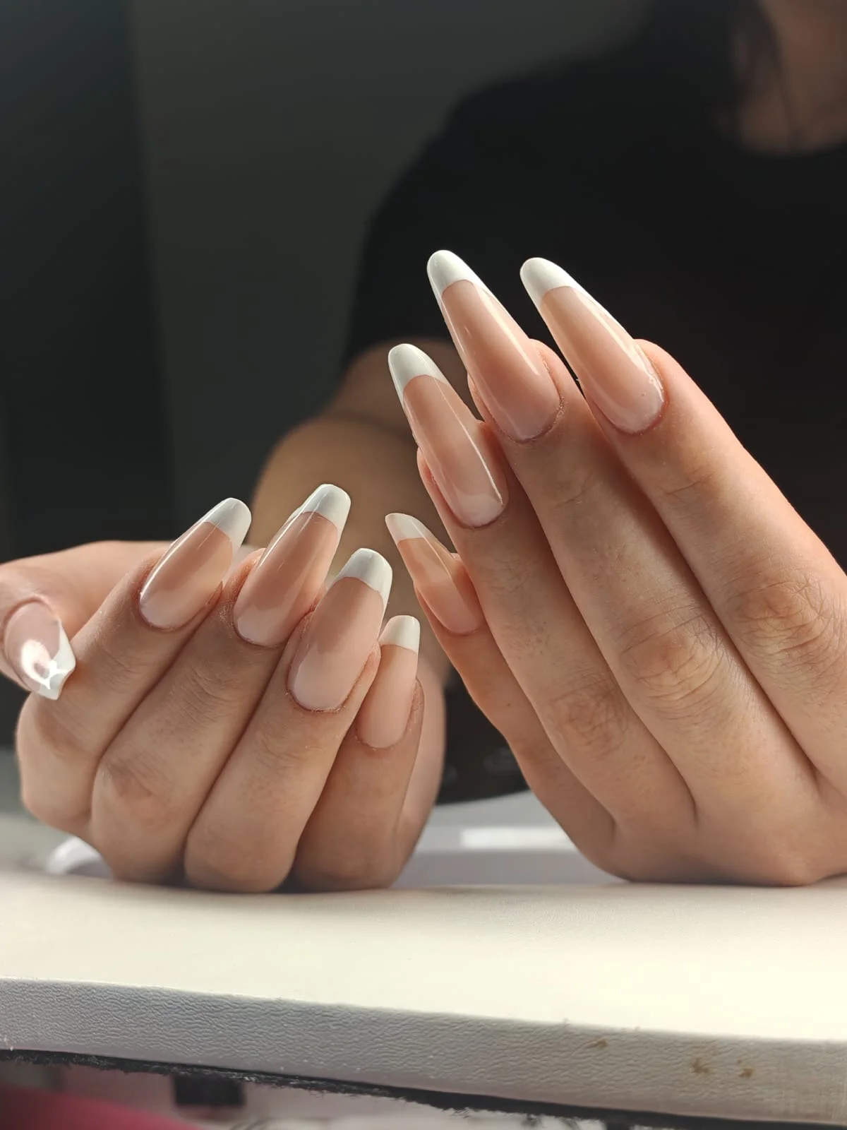 Long white French coffin nails