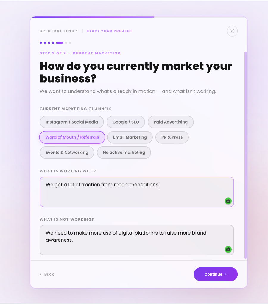 Guided project discovery — step 5: Current Marketing