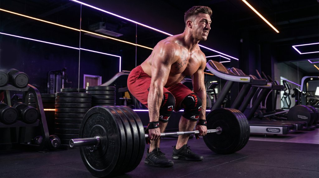 AQF knee wraps & wrist supports — deadlift action