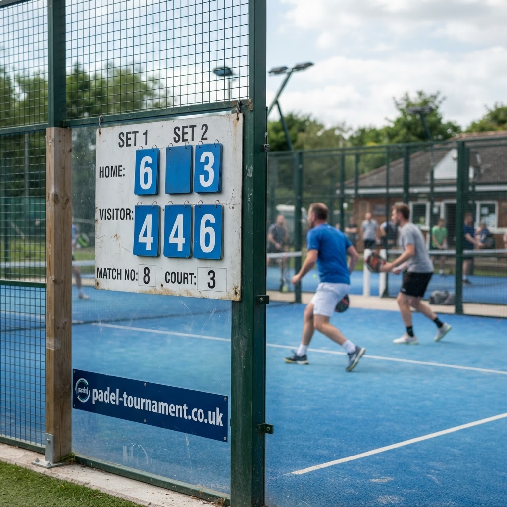 Amateur padel league scoreboard on padel-tournament.co.uk — track live match results and standings