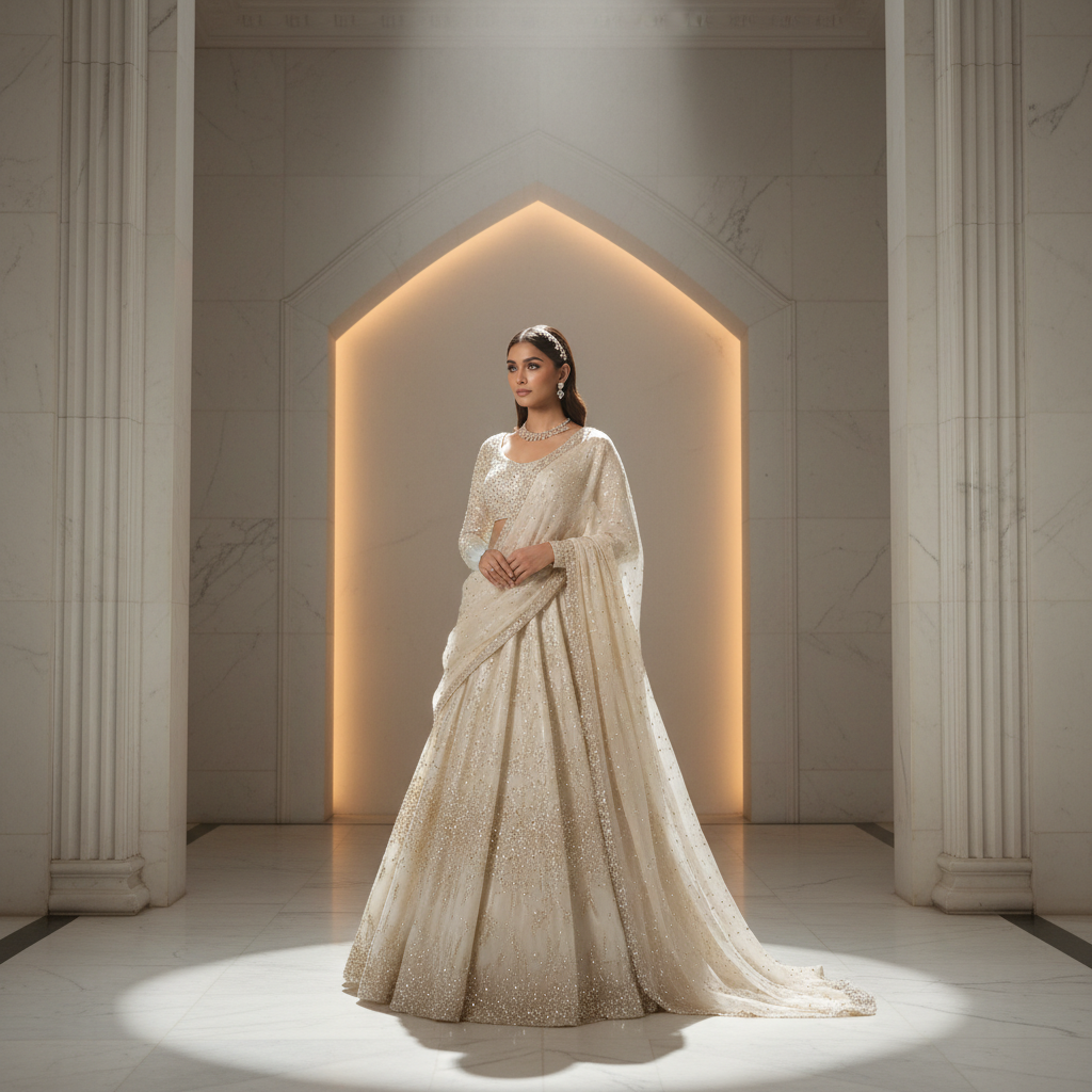 Bride in champagne bridal couture