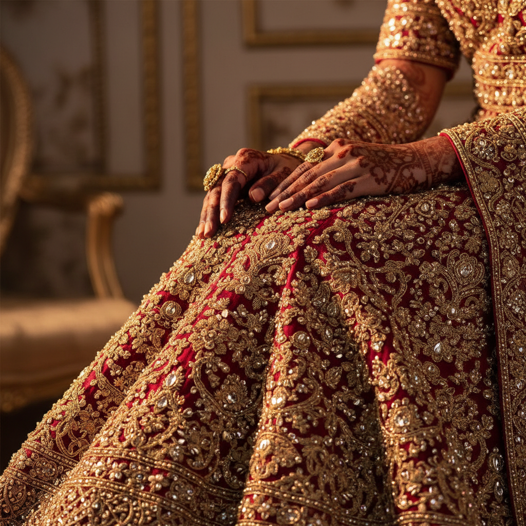 Intricate zardozi embroidery detail