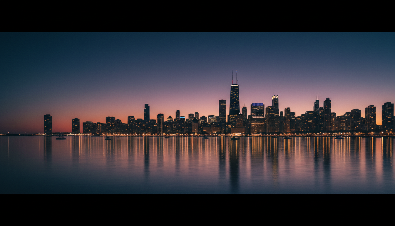 Chicago skyline from Lake Michigan at twilight