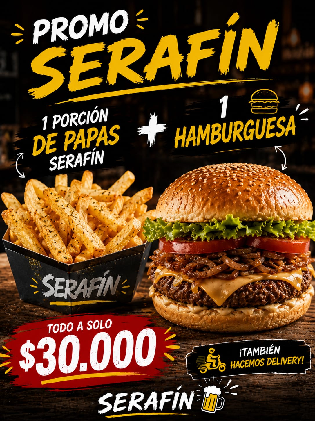 Combo Promo Serafín (1 Porción Papas + 1 Hamburguesa)