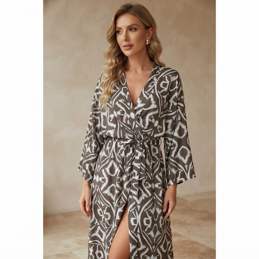 Geometric Print Surplice Beach Cover Up Dress