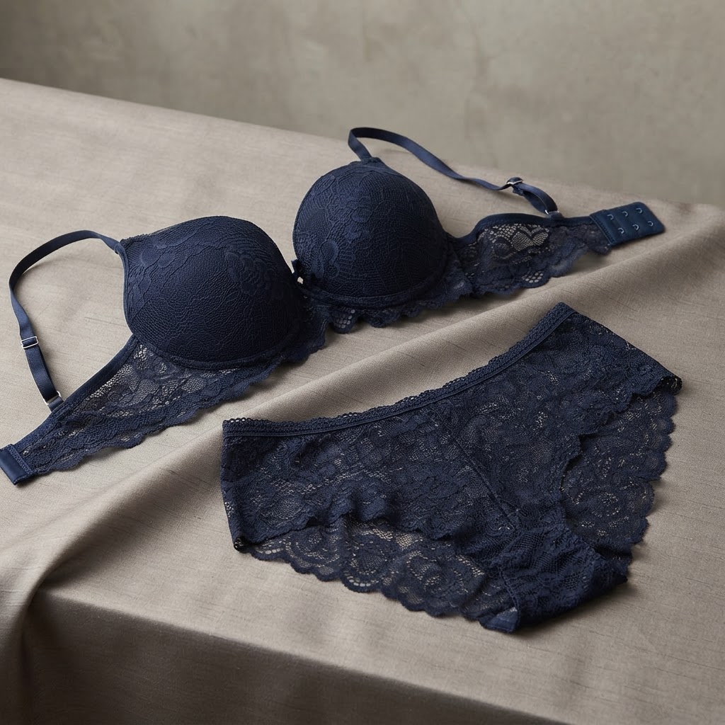 Elegant Navy Blue Lace Intimates Set