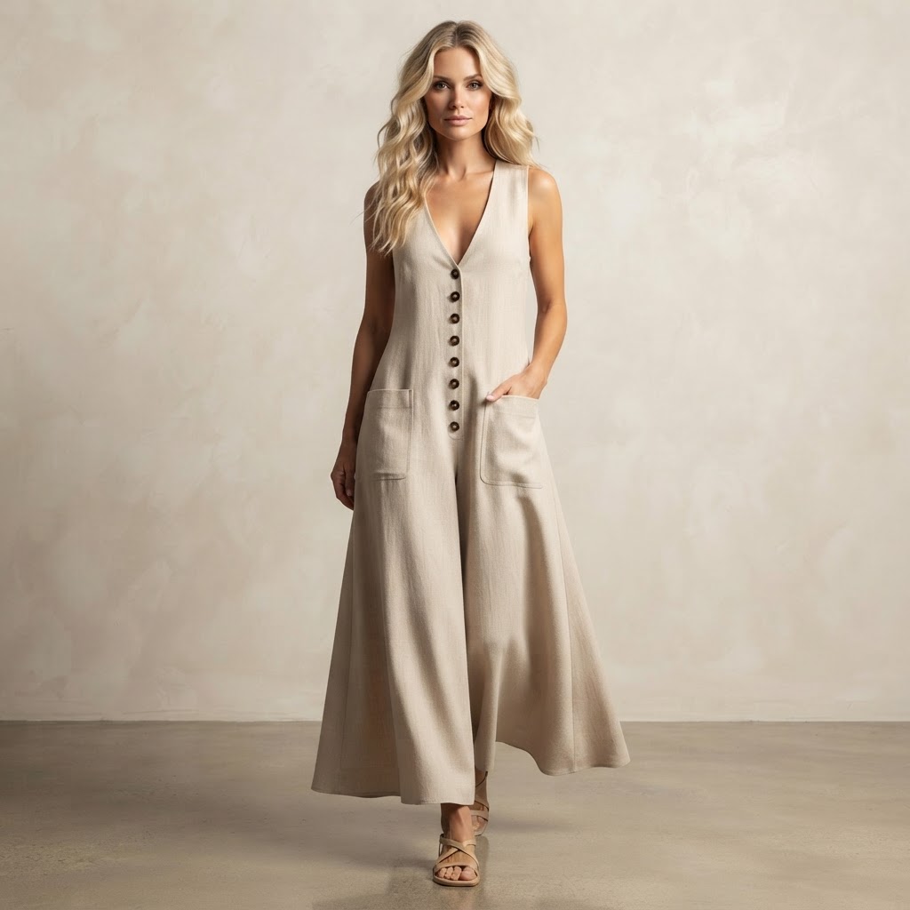 Elegant V-Neck Maxi Dress with Pockets
