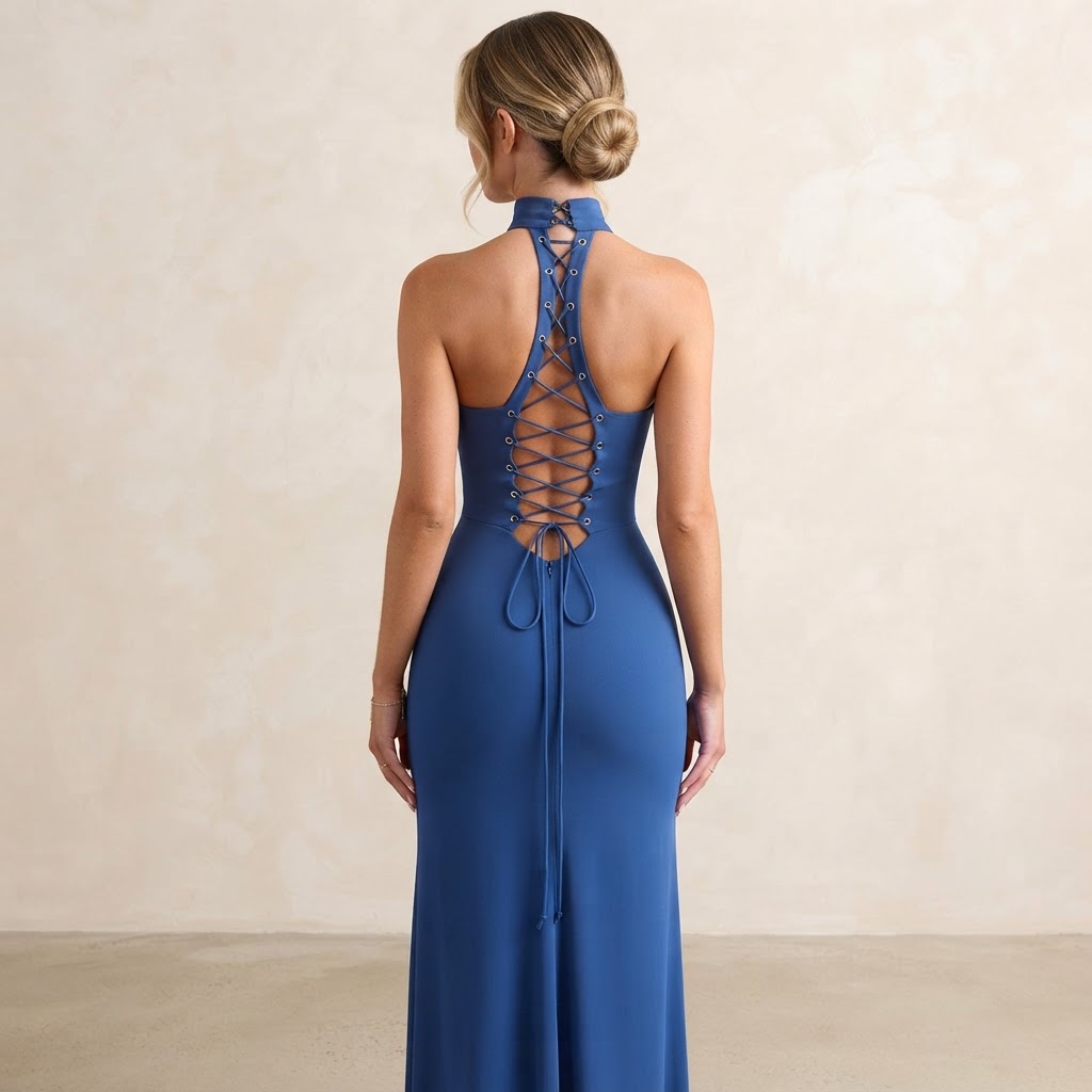 Elegant Backless Lace-Up Maxi Dress
