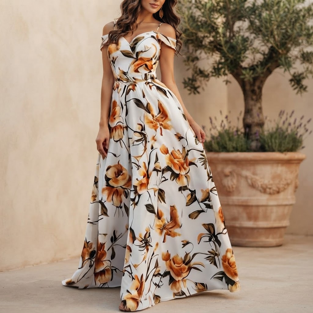 Elegant Floral Print Maxi Sling Dress