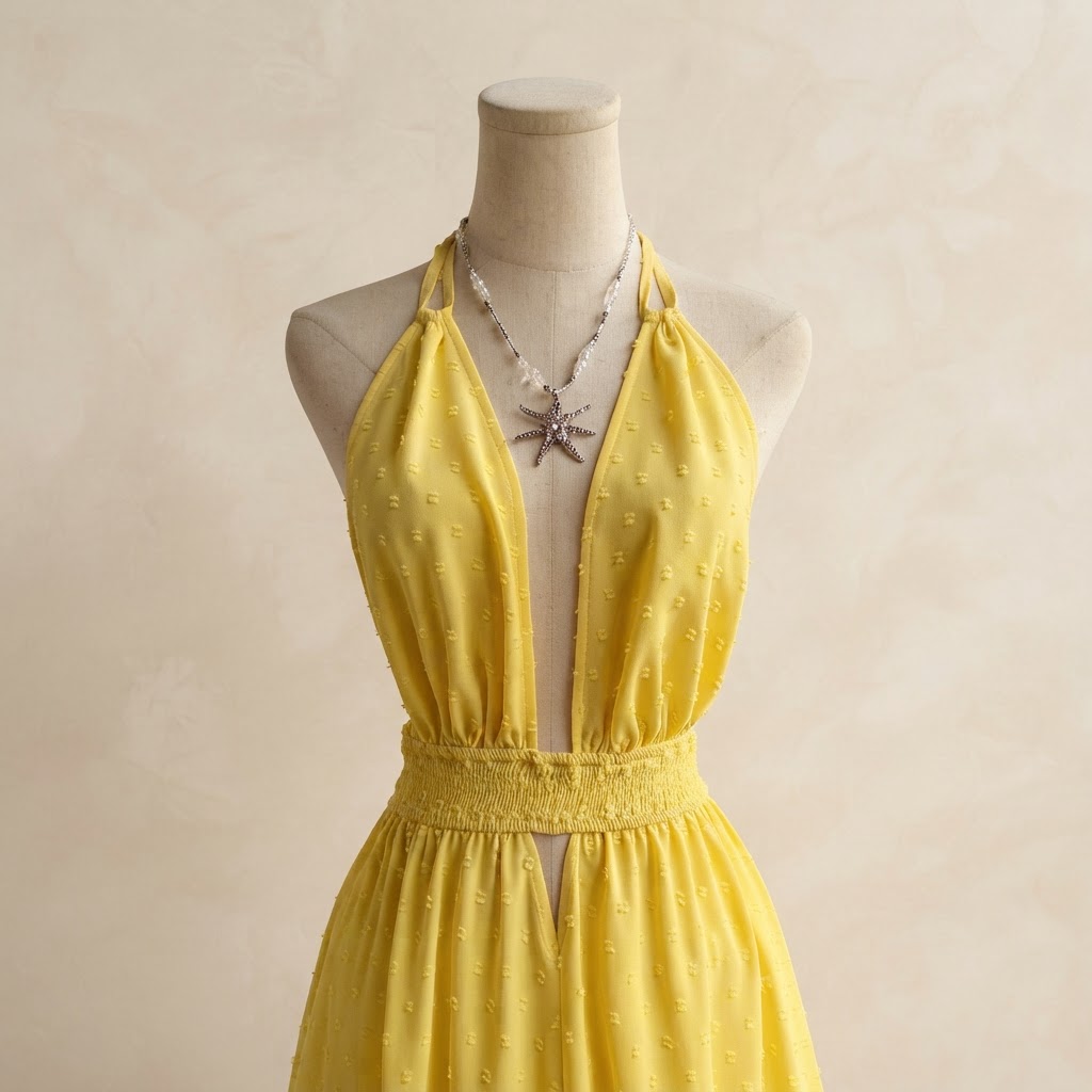 Swiss Dot Halter Neck Dress