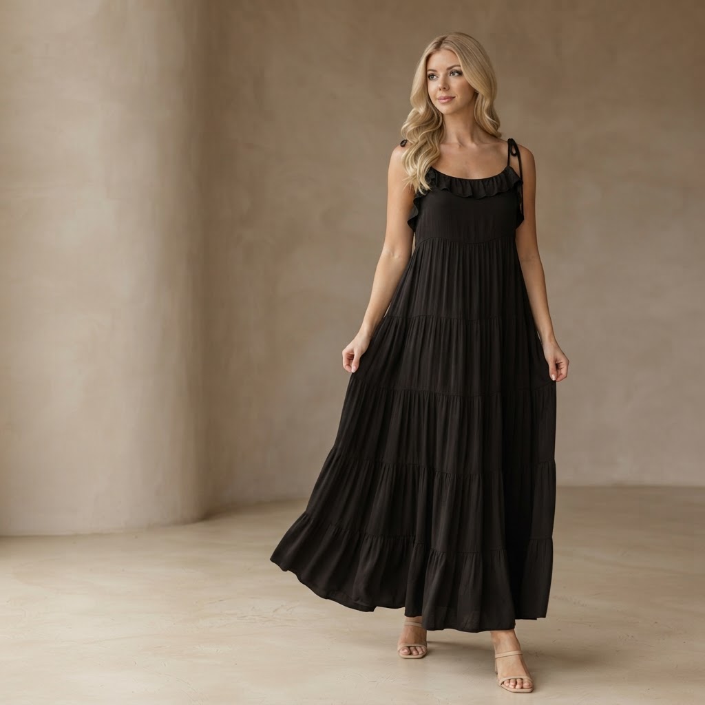Elegant Tiered Maxi Dress with Tie Straps