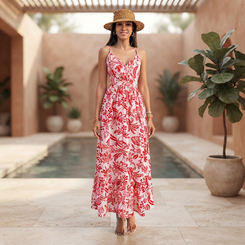 Mojobae Printed Spaghetti Strap Midi Dress