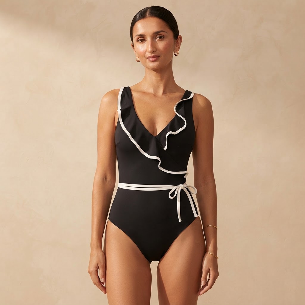 Elegant Ruffled V-Neck One-Piece Swimsuit