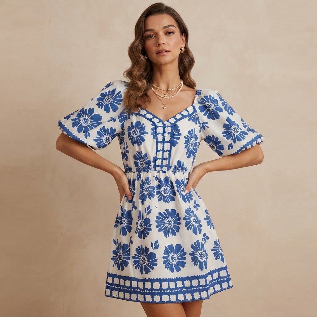 Chic Floral Puff Sleeve Mini Dress