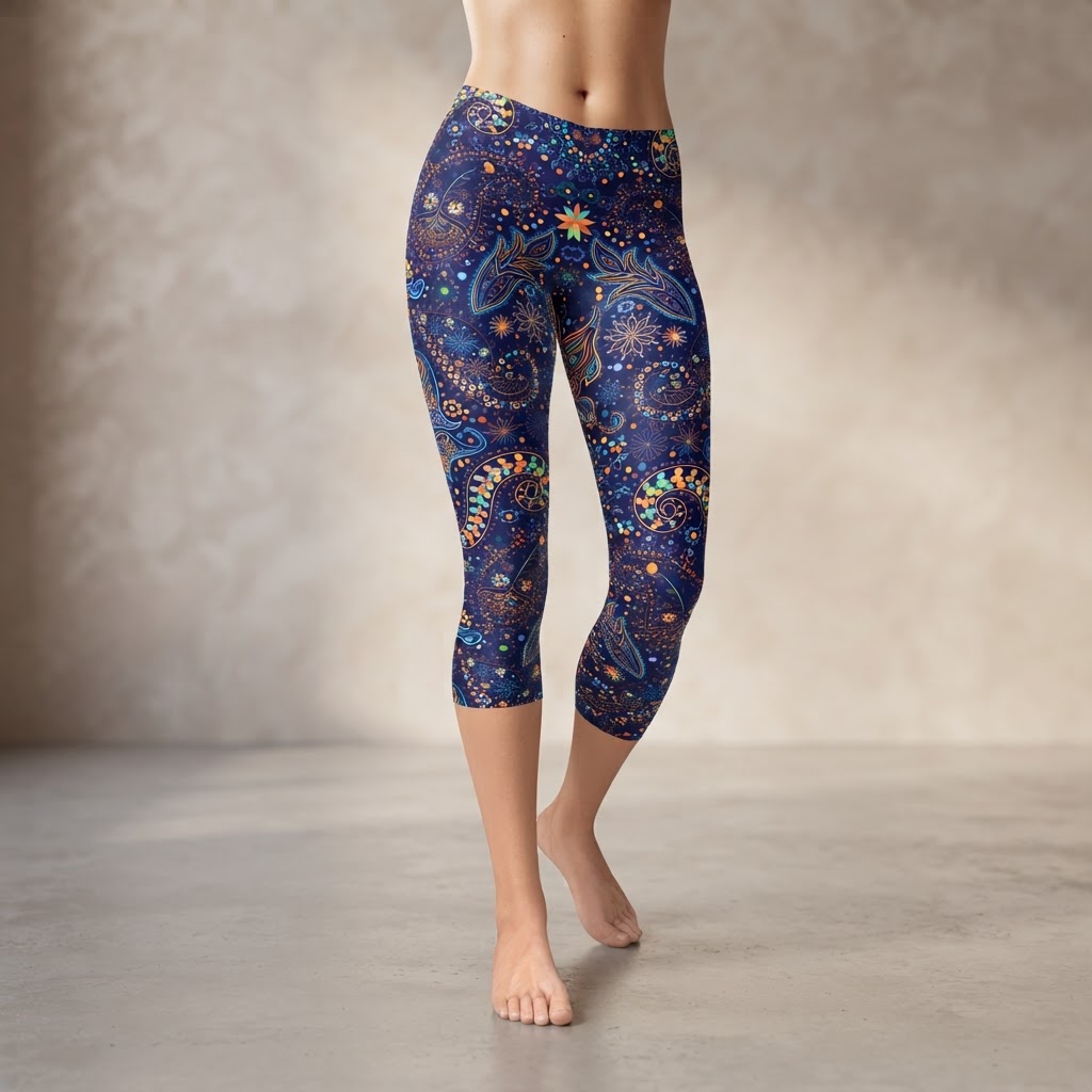 Elegant Paisley Butterfly Capri Leggings