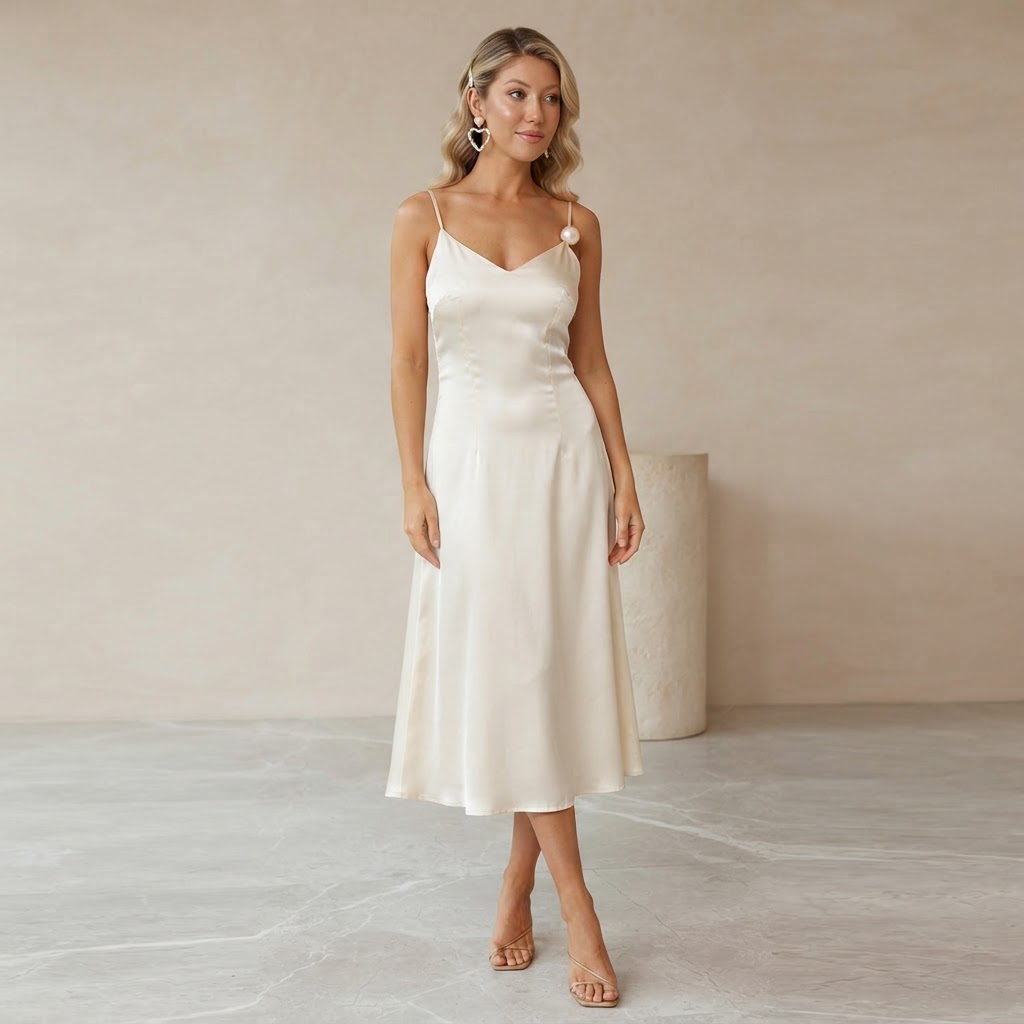 Léonie Pearl Embellished Satin Slip Dress