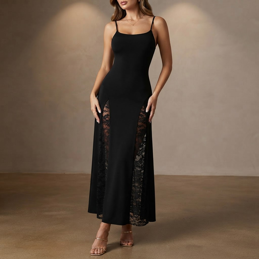 Elegant Lace Patchwork Maxi Cami Dress