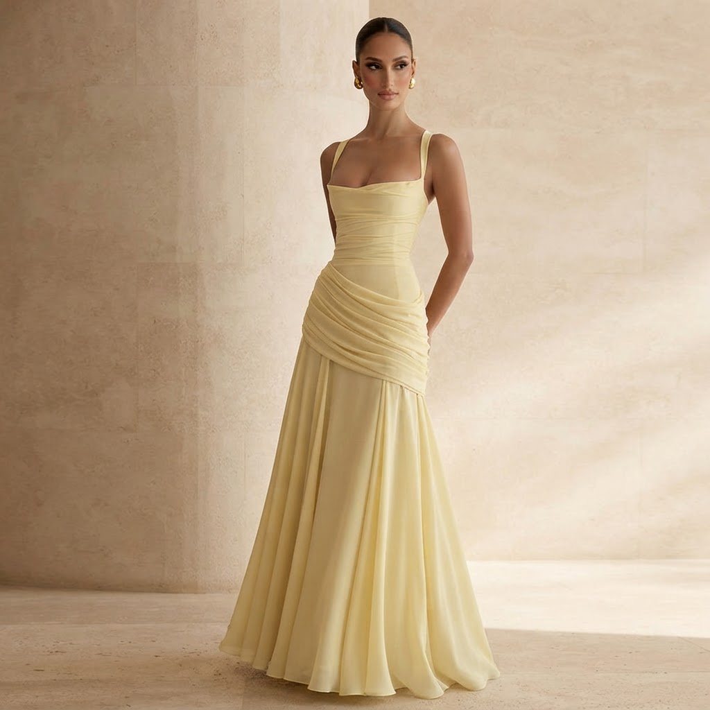 Elegant Graceful Sexy Dress Low Cut Sling Dress Solid Color Waist