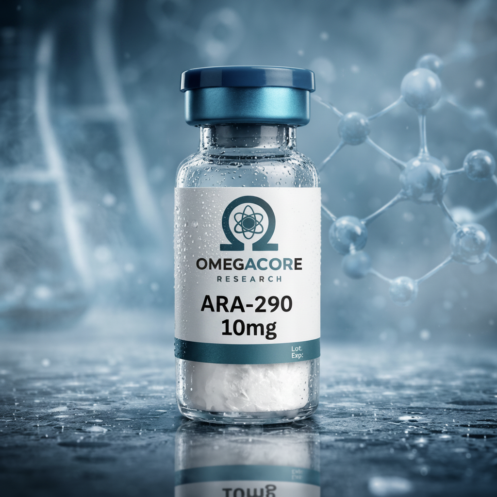 Glass vial of ARA-290 peptide research compound