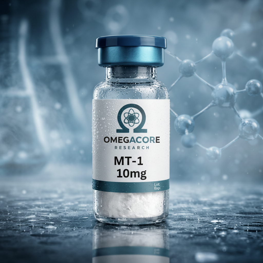 Glass vial of MT1 peptide research compound