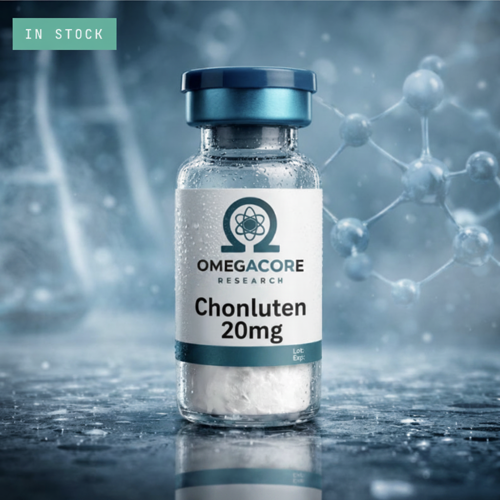 Glass vial of Chonluten peptide research compound
