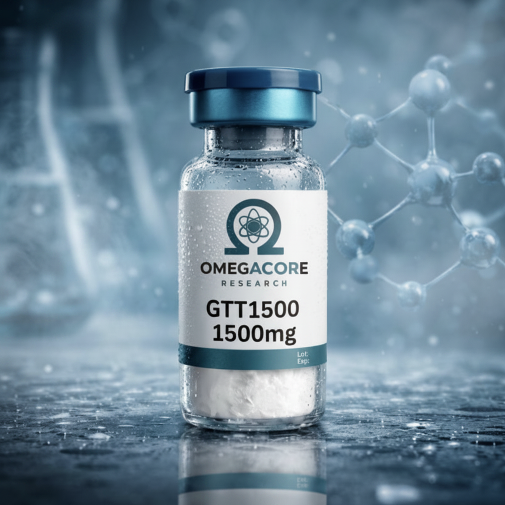 Glass vial of GTT1500 peptide research compound