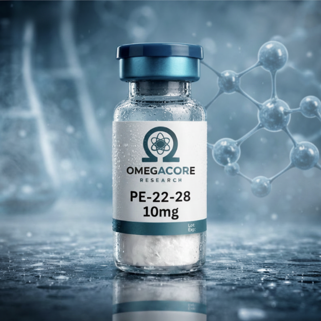 Glass vial of PE-22-28 peptide research compound