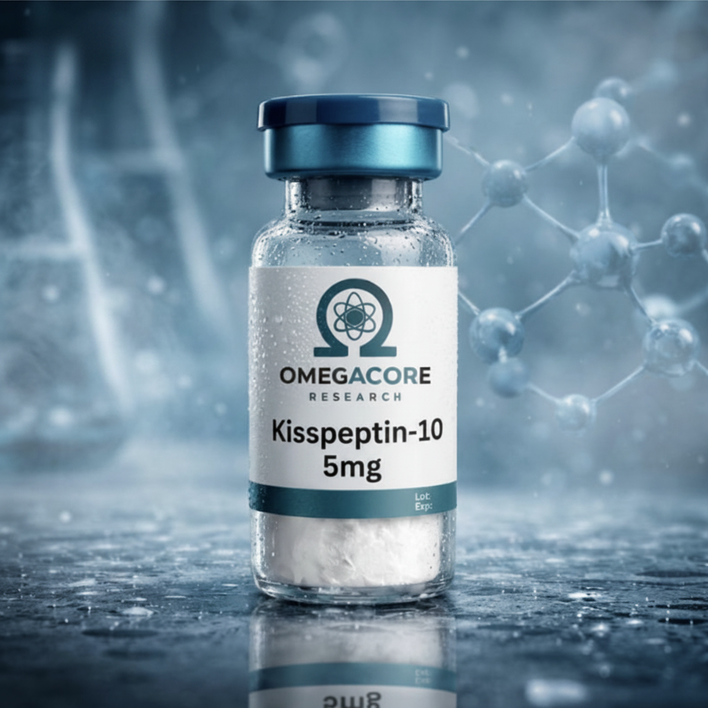Glass vial of Kisspeptin-10 peptide research compound