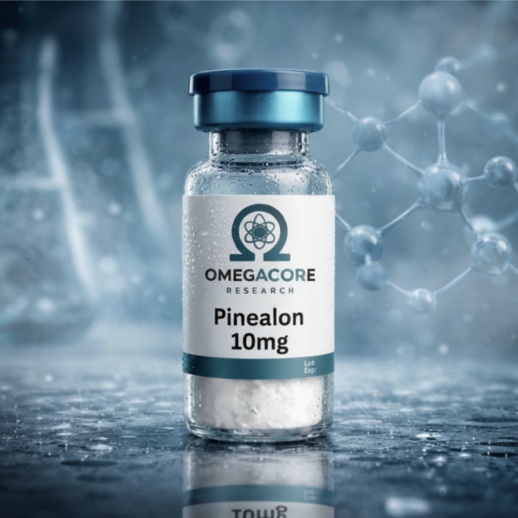 Glass vial of Pinealon peptide research compound