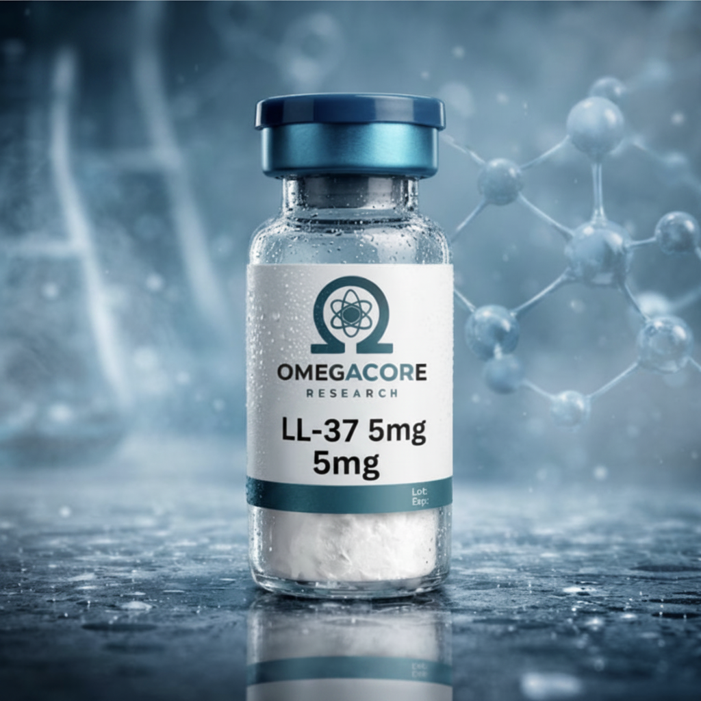 Glass vial of LL-37 peptide research compound