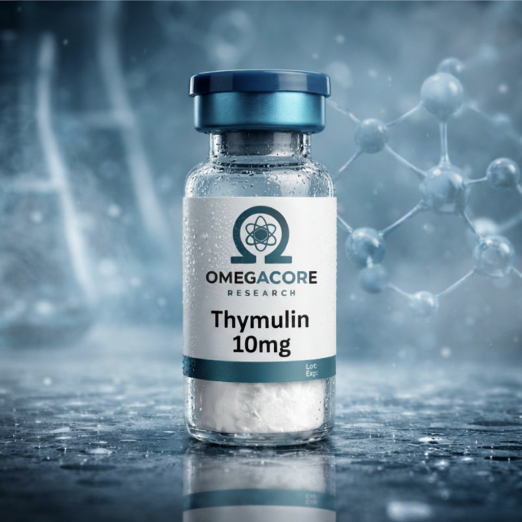 Glass vial of Thymulin peptide research compound