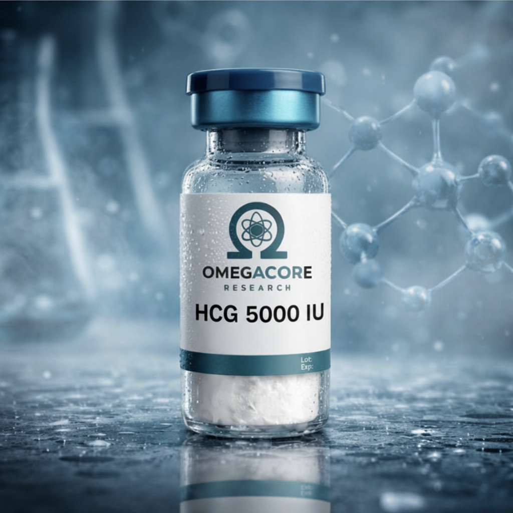 Glass vial of HCG 5000 IU peptide research compound