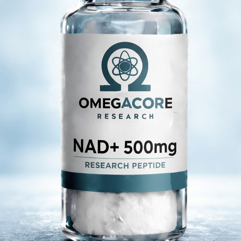 Glass vial of NAD+ peptide research compound
