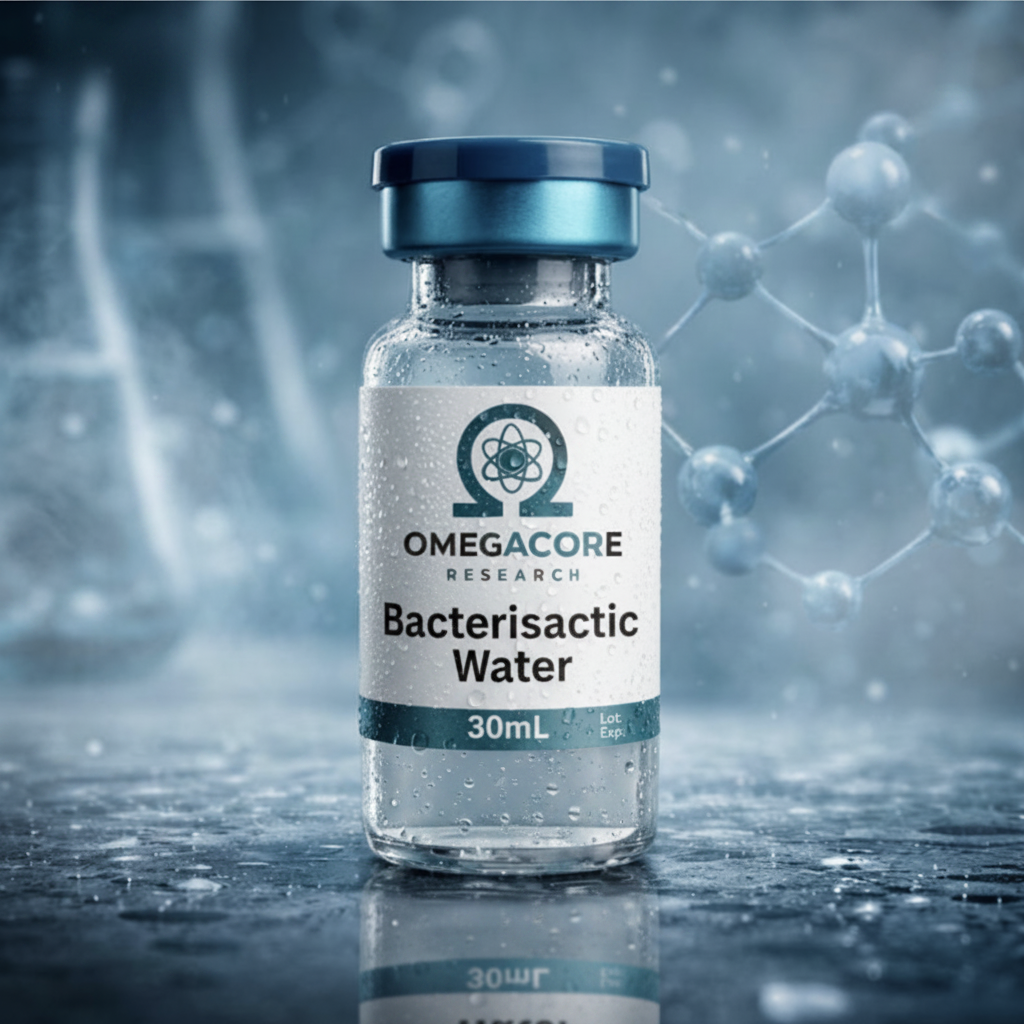 Glass vial of Bacteriostatic Water 30mL peptide research compound