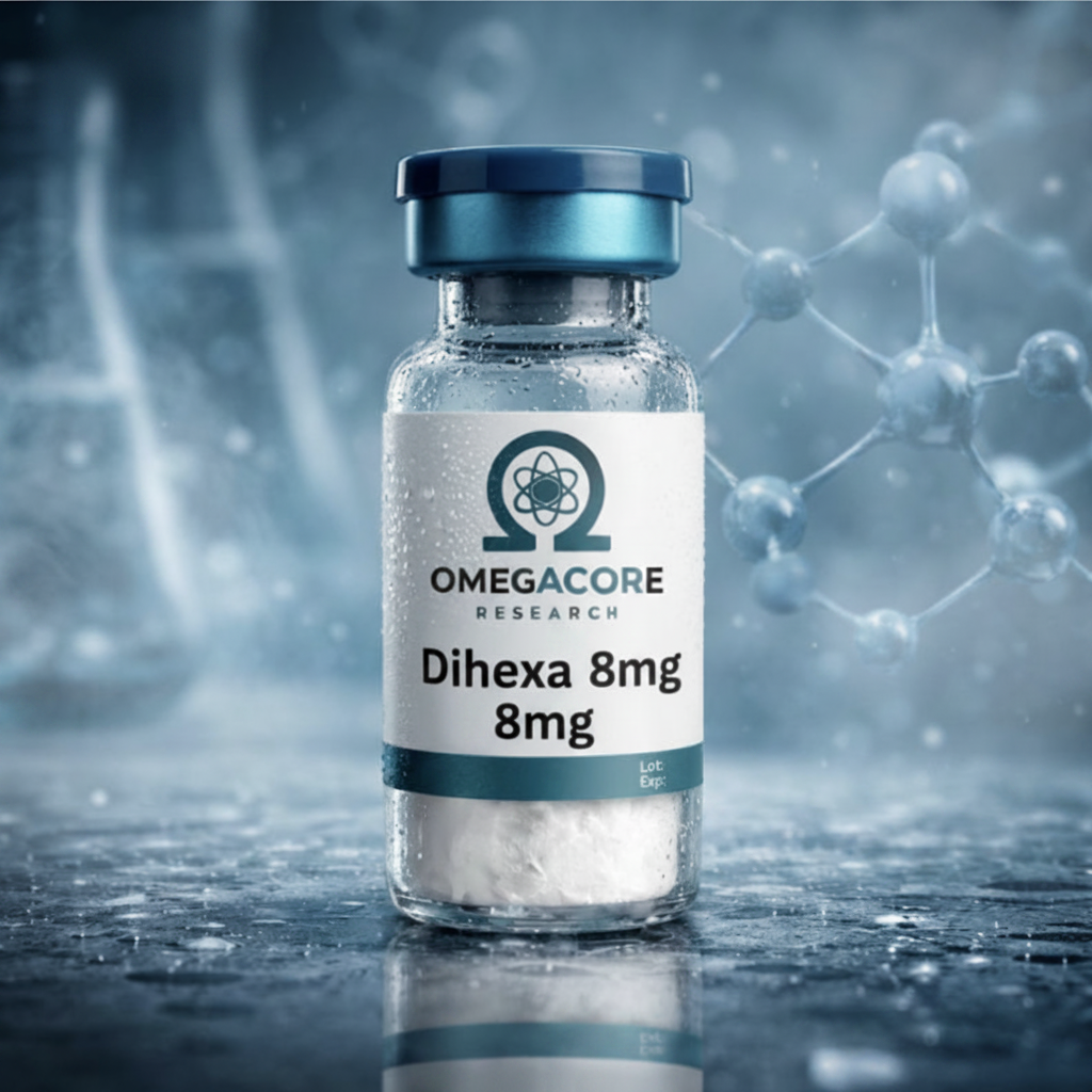 Glass vial of Dihexa peptide research compound