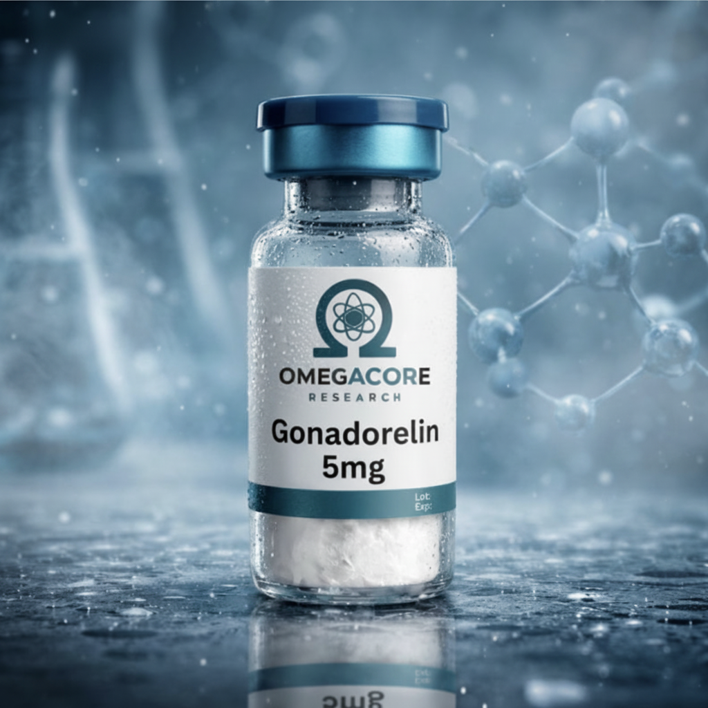 Glass vial of Gonadorelin peptide research compound