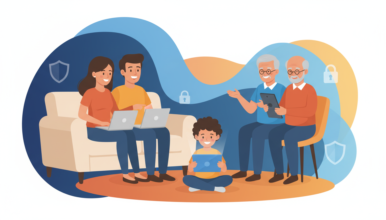 A family learning to use technology safely together