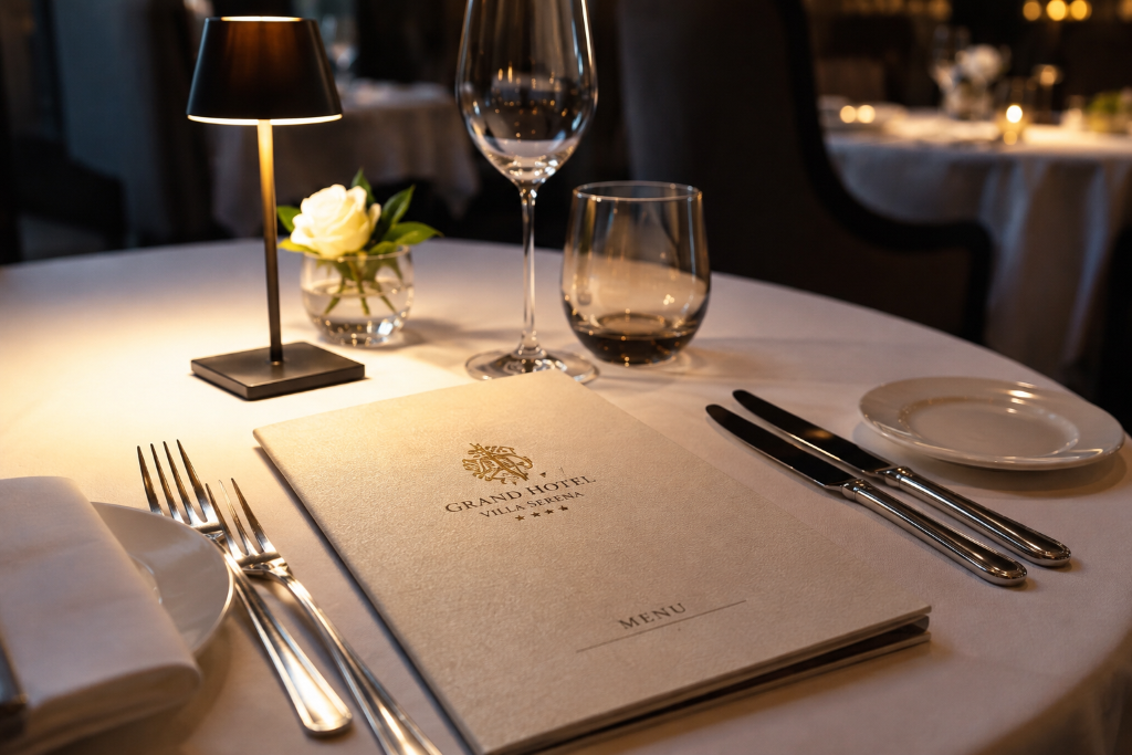 hotel menu on restaurant table