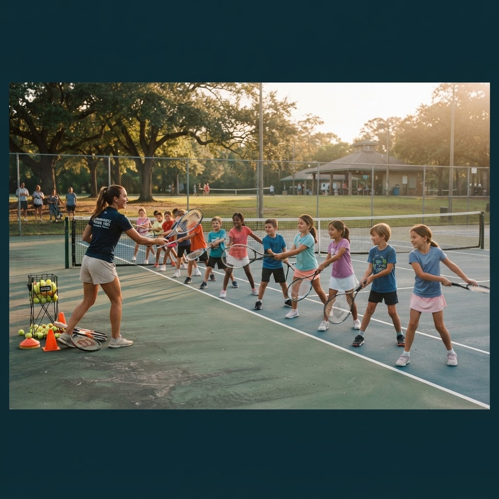 Tennis court at dusk