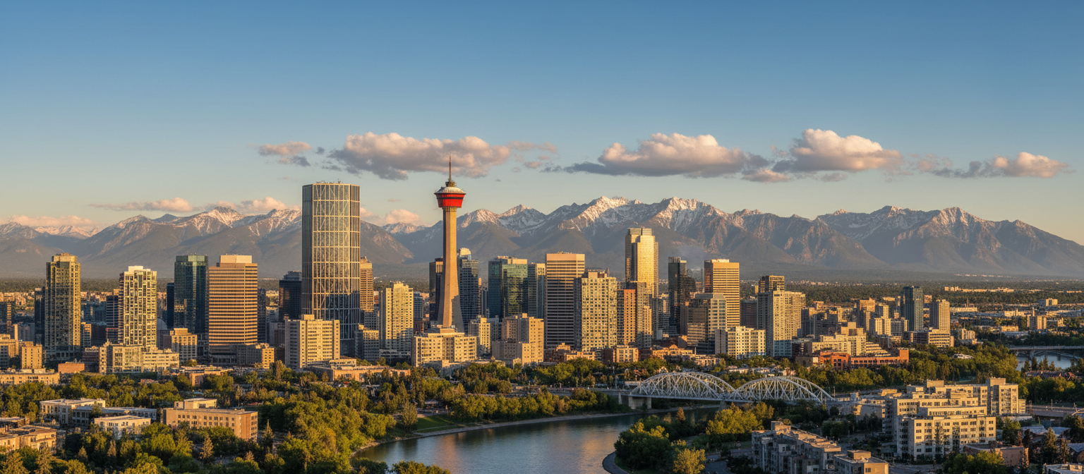 Calgary skyline with Rocky Mountains