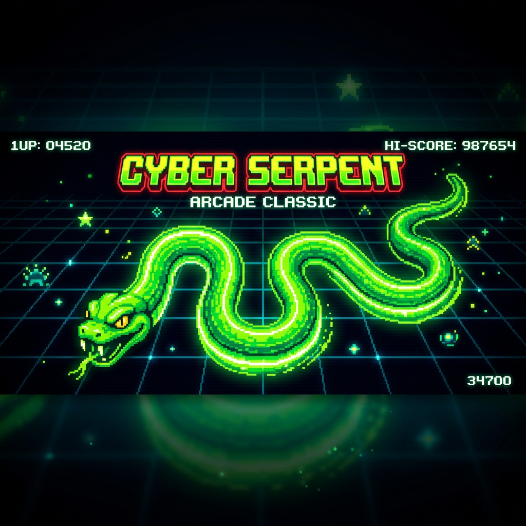 Neon Snake game board with the snake moving through the grid