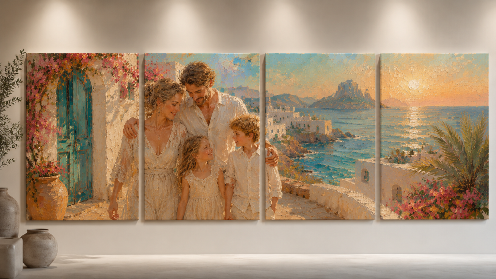 Familia en el Mediterráneo · Cuadriptico Dorado