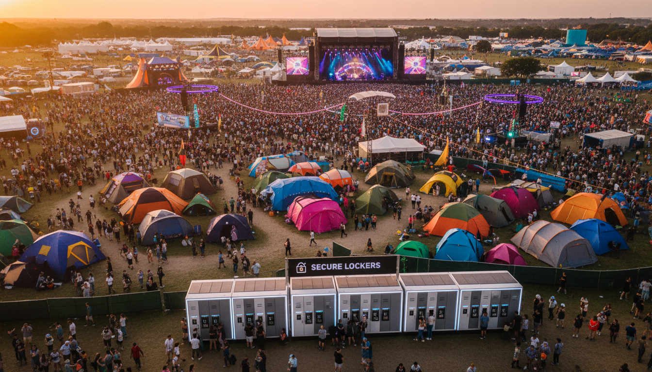 Aerial view of a vibrant outdoor festival