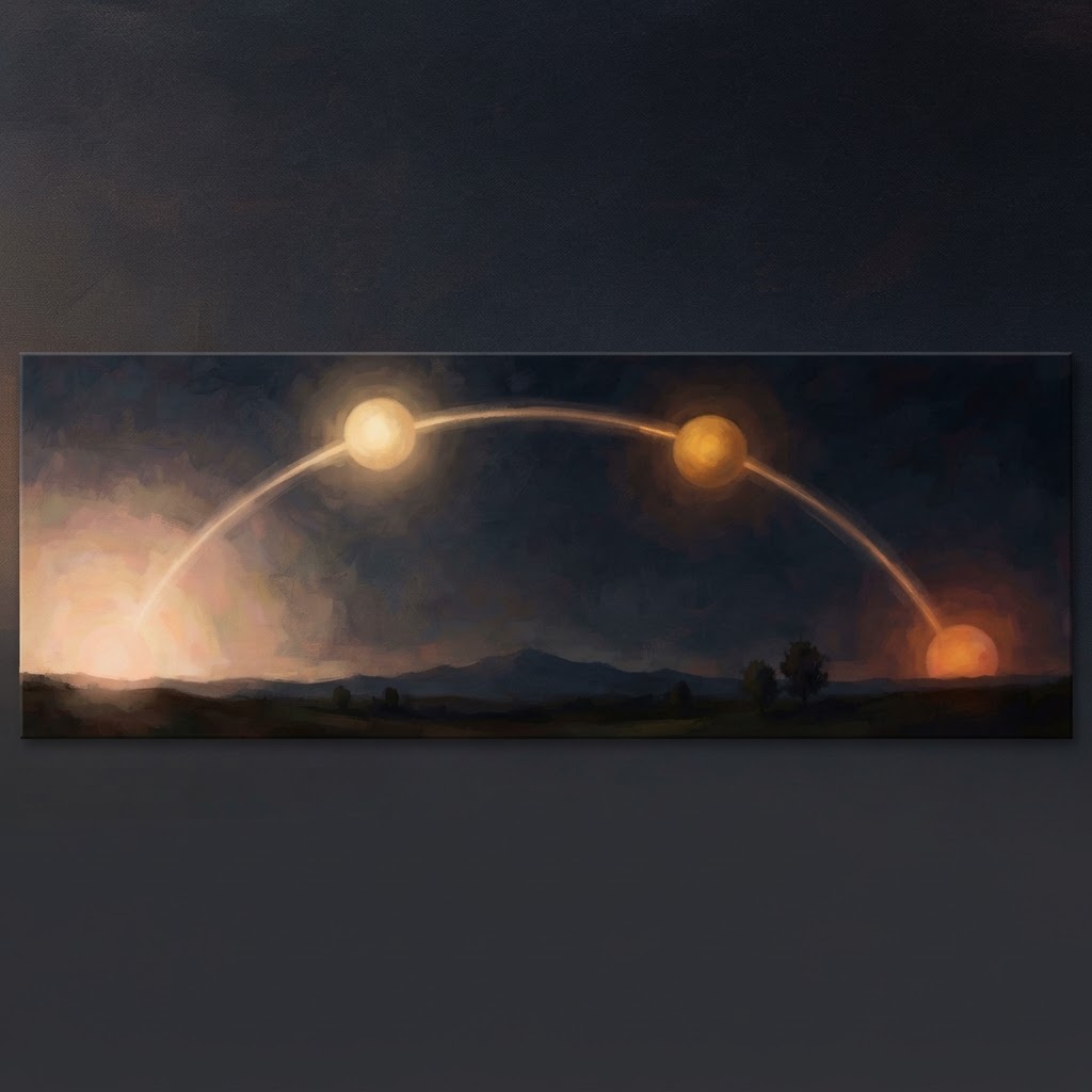 El arco del sol en cuatro momentos del día sobre un horizonte oscuro
