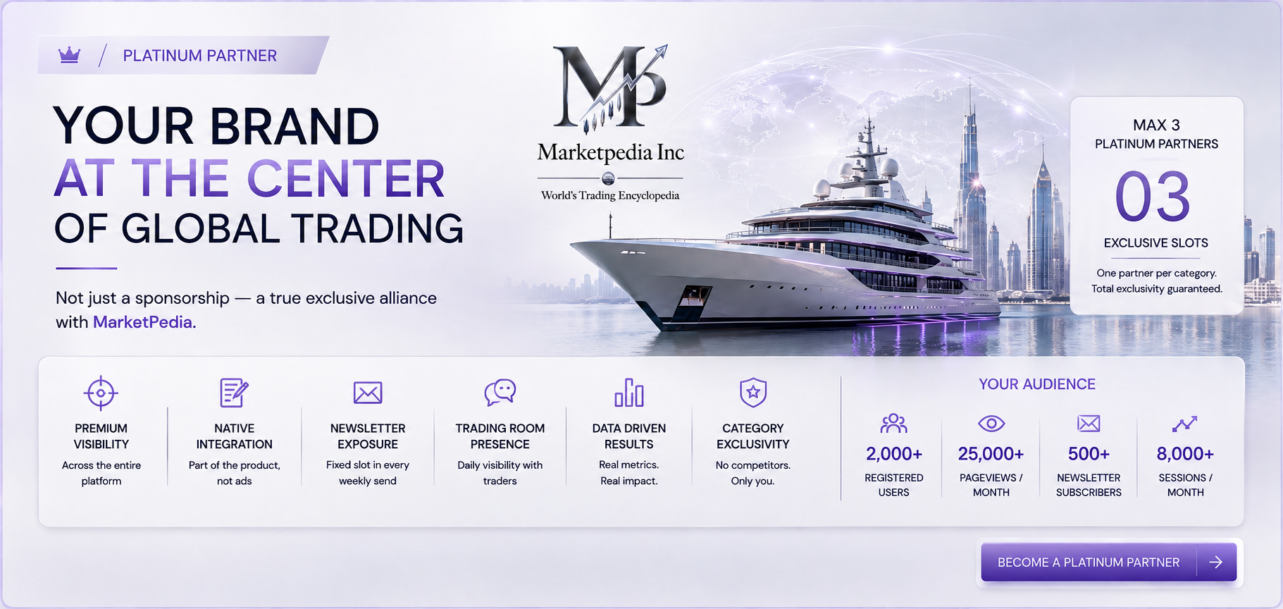 Your brand at the center of global trading — become a MarketPedia Platinum Partner