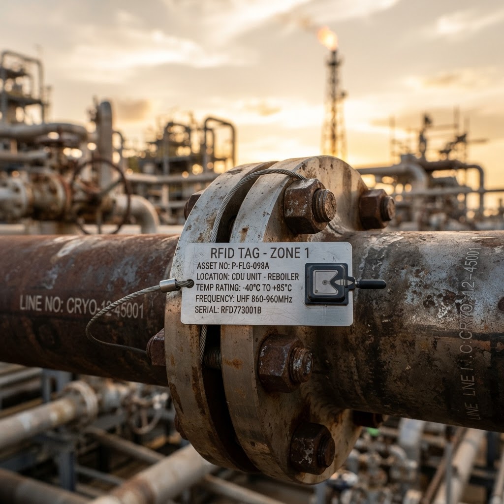 Industrial RFID asset tagging deployed across an oil-and-gas facility